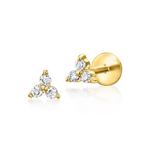 Pure Collection by Ross-Simons Diamond-Accented 3-Stone Flat-Back Stud Earrings in 14kt Yellow Gold - 1 of 4