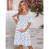 WhizMax Women's Maternity Dress Floral Square Neck A Line Fashion Dress Short Sleeves Maternity Dress for Photography - image 2 of 4