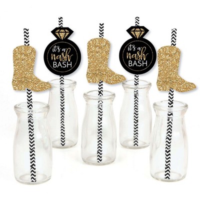 Big Dot of Happiness Nash Bash - Paper Straw Decor - Nashville Bachelorette Party Striped Decorative Straws - Set of 24