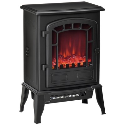 HOMCOM Free standing Electric Fireplace Stove, Fireplace Heater with Realistic Flame Effect, Overheat Safety Protection, 750W / 1500W