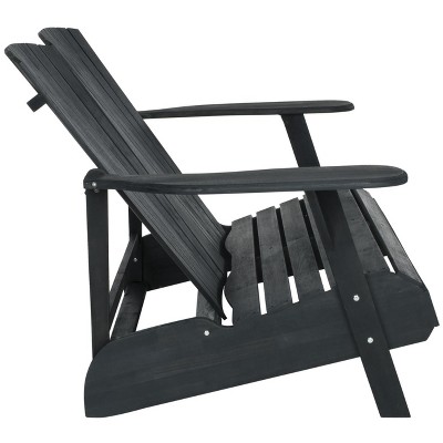 Transitional Black Acacia Adirondack Loveseat Bench, 57"