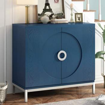 34" Simple Accent Storage Cabinet with Solid Wood Veneer and Metal Leg Frames - ModernLuxe