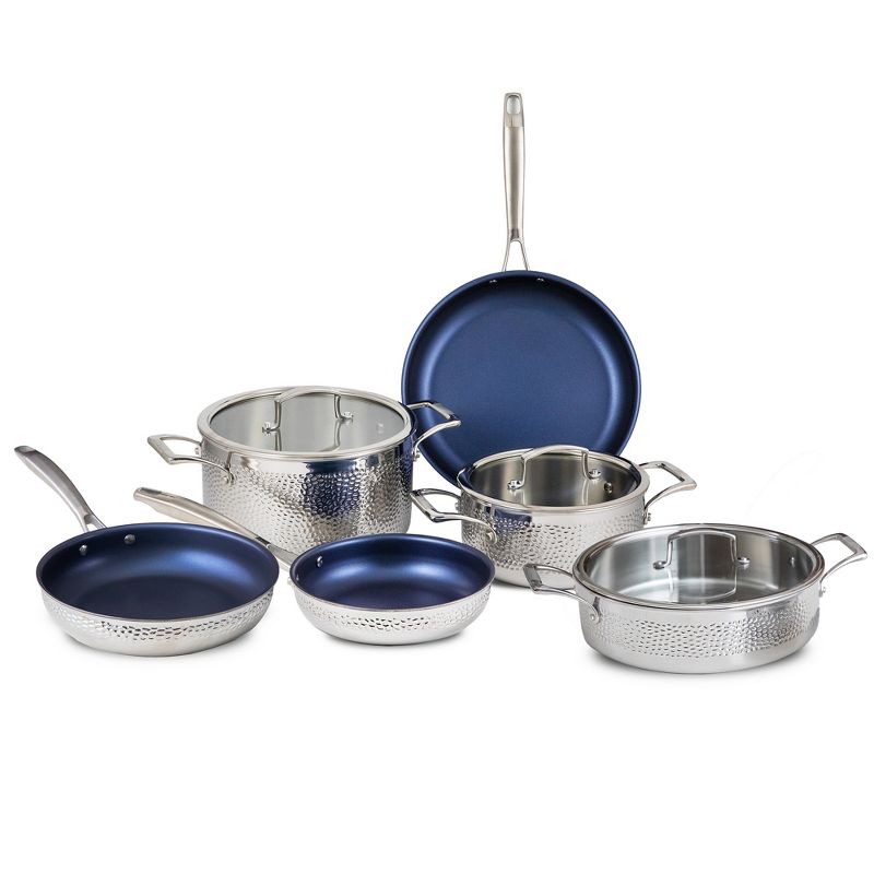 Blue Jean Chef 9-Piece Stainless Steel Cookware Set, Hammered Finish, 1 of 7