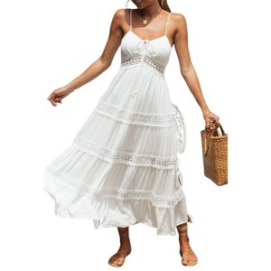Women's Tiered Maxi Dress with Spaghetti Straps and Lace summwe Casual Dress - 1 of 4