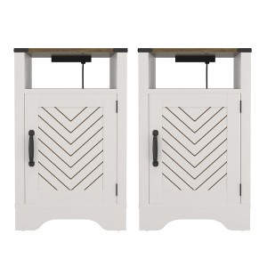 Kumasinova 1PC/2PCS Farmhouse Nightstand,Side Table with Charging Station and Open Shelf,Modern End Table with X-Door for Bedroom,Living Room - 1 of 4