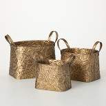 10.5"H Sullivans Brass Botanical Basket Set of 3, Gold