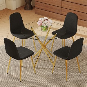 5-Piece Dining Set with Round Tempered Glass Table and 4 Armless Chairs - 1 of 4