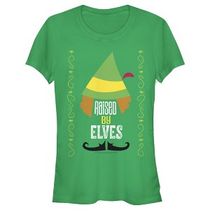 Juniors Womens Elf Raised By Elves Cartoon T-Shirt - 1 of 3