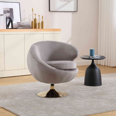 CAVINAS Velvet Swivel Barrel Accent Chair with Curved Backrest,Cozy Upholstered Swivel Living Room Chairs,Reading Chairs for Living Room