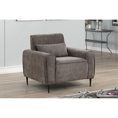Chenille Chair with Metal Legs, Pocket Coil Seating and Throw Pillow for Living Room