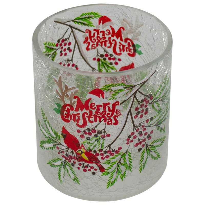 Northlight 8" Hand Painted Christmas Cardinal and Pine Flameless Glass Christmas Candle Holder, 3 of 7