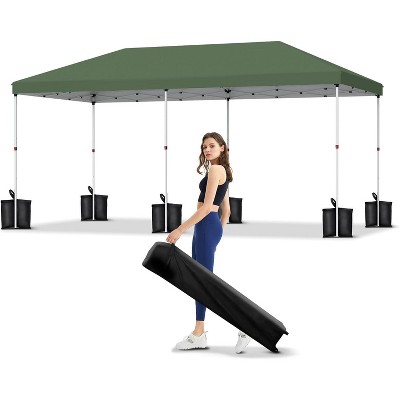 10x10 Pop Up Canopy, Outdoor Tent with Portable Roller Bag & One Button Push Setup, 3 Adjustable Height 4 Weight Bags 8 Stakes 4 Guy Ropes