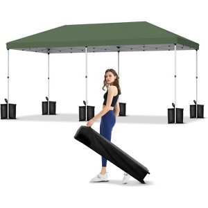 10x10 Pop Up Canopy, Outdoor Tent with Portable Roller Bag & One Button Push Setup, 3 Adjustable Height 4 Weight Bags 8 Stakes 4 Guy Ropes - 1 of 4