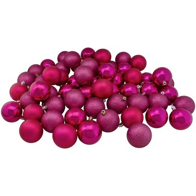 Northlight 60ct Magenta Pink Shatterproof 4-Finish Christmas Ball Ornaments 2.5" (60mm)