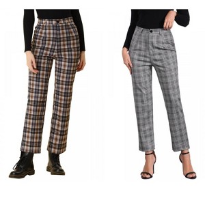 INSPIRE CHIC Women's Plaid Tartan High Waisted Button Casual Pants 2 Packs - 1 of 4