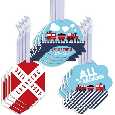 Big Dot of Happiness Railroad Party Crossing - Assorted Hanging Steam Train Birthday Party or Baby Shower Favor Tags - Gift Tag Toppers - Set of 12