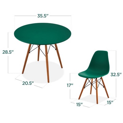 5-Piece Dark Green and Walnut Mid-Century Modern Dining Set