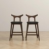 Solid Wood PU Upholstered Mid-Century Modern Square Bar Chair (Set of 2) with Cushioned Seat, Curved Backrest and Footrest - 3 of 4