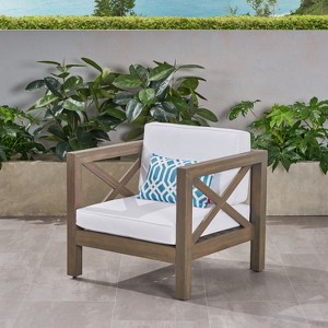 GDFStudio Sam Outdoor Patio Acacia Wood Club Chair with Water-Resistant Cushion - 1 of 4