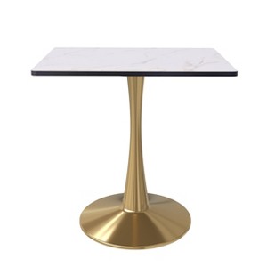 LeisureMod Bristol Square Dining Table with Marbled White MDF Top and Gold Steel Pedestal Base for Modern Kitchen and Dining Room - 1 of 4