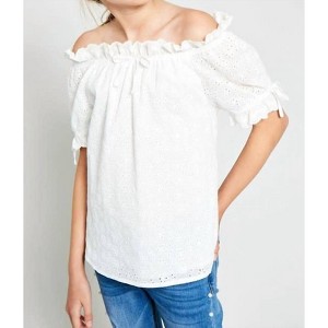 Girl Eyelet Off-Shoulder Ruffle Trim Top - Hayden LA - 1 of 3