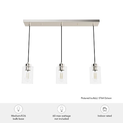 Hartland Seeded Glass 3-Light Brushed Nickel Linear Pendant