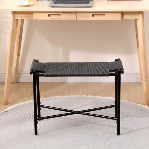 Foot Rest Shoes Stools Handwoven Paper Rope Ottomans for Entryway, Living Room, Bedroom & Office (Black) - 1 of 1