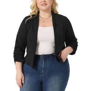 Agnes Orinda Women's Plus Size 3/4 Sleeve Ruched Open Front Work Office Blazers - 1 of 4