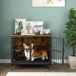 Dog Crate Furniture, Dog Crate for Large Medium Dogs, Wooden Dog Kennel End Table, 37.8" Dog Cage Large Dogs with Wheel & with Flip-Top - 1 of 4