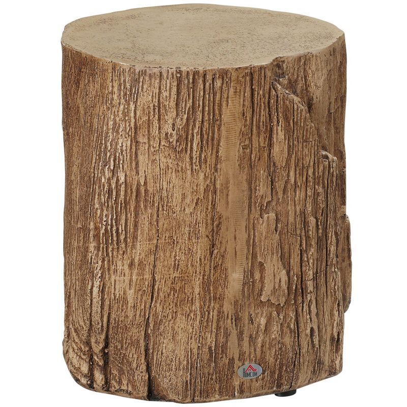 HOMCOM Tree Stump Stool, Decorative Side Table with Round Tabletop, Concrete End Table with Wood Grain Finish, for Indoors and Outdoors, 1 of 7