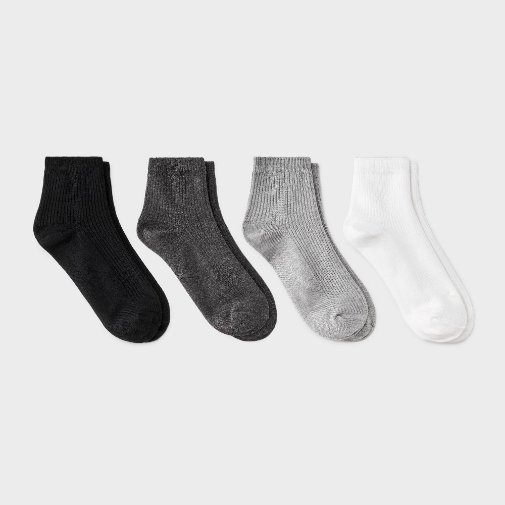 Women's Ultra Soft Everyday Rib-Knit 4pk Ankle Socks - Auden™ White/Heather Gray/Black 4-10: Midweight, Rib Cuffs, Machine Washable