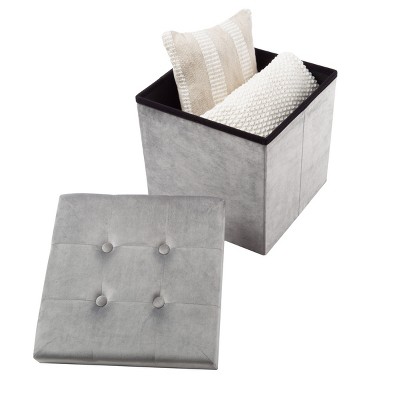 Premium Gray Velvet 15'' Multipurpose Tufted Storage Ottoman