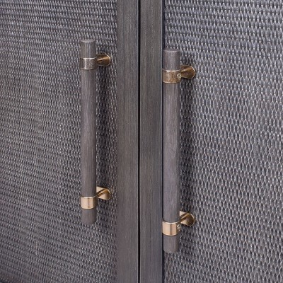 Sophia Antique Black 39'' Rattan Door Cabinet with Adjustable Shelving