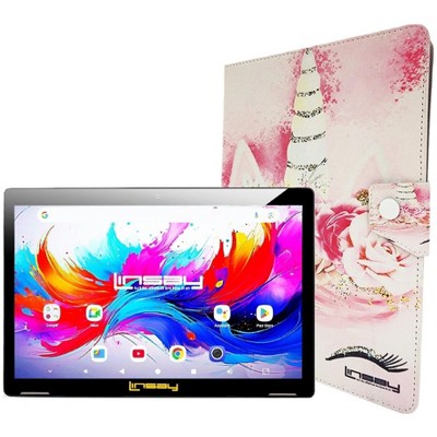 LINSAY 10.1"Octa Core  256GB Storage Android 15 Tablet with Unicorn Shape Case