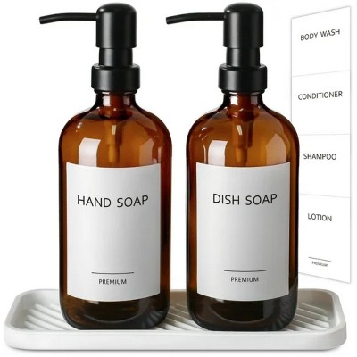 LunaLulinlk Kitchen Soap Dispenser Set with Tray, 2 Pack 16 Oz Hand and Dish Bathroom Soap and Lotion Dispensers