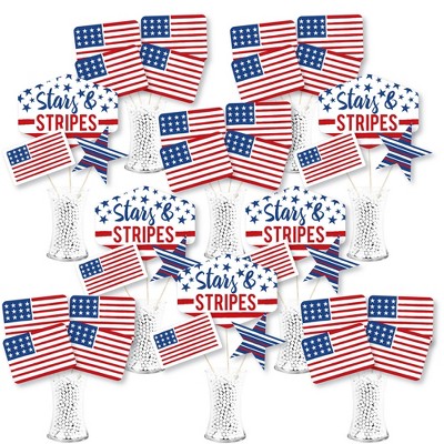 Big Dot of Happiness Stars & Stripes - Memorial Day 4th of July & Labor Day Patriotic Party Centerpiece Sticks - Showstopper Table Toppers - 35 Pieces