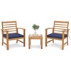 Tangkula 3PCS Furniture Set Acacia Wood Conversation Set w/ Soft Seat Cushions Outdoor - image 2 of 3