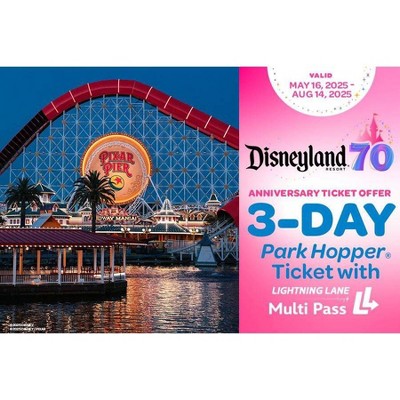 Disneyland 3-Day Park Hopper Anniversary Ticket Offer with Lightning Lane Multi Pass Age 3+ $546