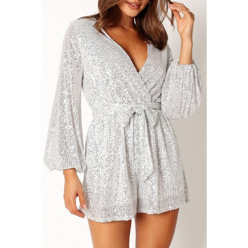 Petal And Pup Womens Monica Sequin Romper - Silver Xs : Target