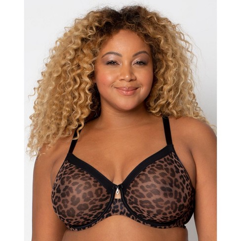 Curvy Couture Sheer Mesh Plunge Underwire Bra (More colors
