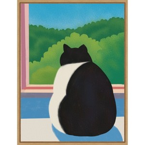 Amanti Art Fat Cat Looking out the Window by Little Dean Framed Canvas Wall Art - 1 of 4