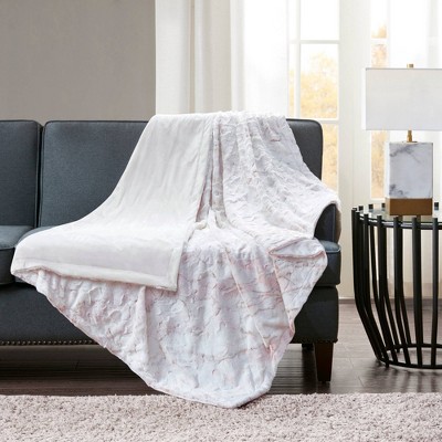 Blush Marble Oversized Reversible Faux Fur Throw