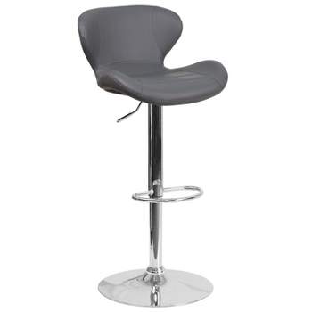 Merrick Lane Adjustable Height Barstool Contemporary Bar Height Stool with Curved Back and Metal Base with Footrest