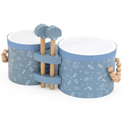 Label Label: Wooden Bongos - Blue, 2 Drum Sticks, Carry Handles, Ages 2+