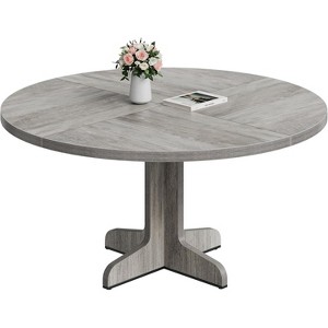 47 Inch Round Dining Table for 4, Farmhouse Kitchen Table with Wood Tabletop and Stable Base, for Kitchen, Living Room, (Table Only) - 1 of 4