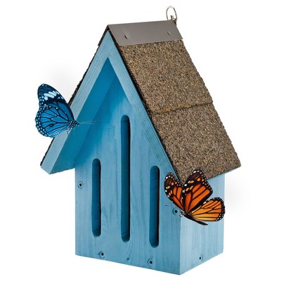 Uncle Dunkels Blue Wooden Butterfly House, Handmade Habitat and Pollinator House for Garden Décor, Made in Kentucky