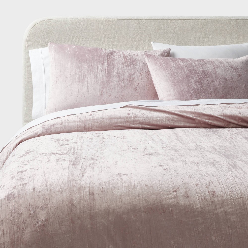 Photos - Bed Linen 3pc King Luxe Distressed Crinkle Velvet Duvet Cover & Sham Set Mauve - Thr