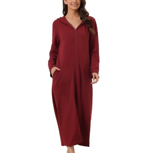cheibear Women's Zip Up Sweatshirt Robe Hooded Long House Coat Bathrobe Fall Winter - 1 of 4