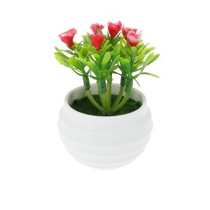 Unique Bargains Artificial Tree Ribbed Pot 7-Head Solid Rose Orange Plastic 3.15"x3.15"x3.15" 1 Pcs - 1 of 4