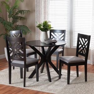 Baxton Studio Norah Modern Grey Fabric and Dark Brown Finished Wood 5-Piece Dining Set - 1 of 4